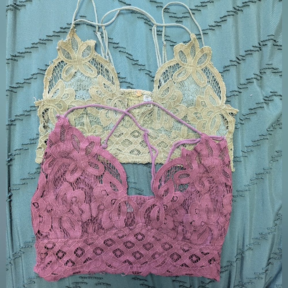 FP one Adella lace elegant bralettes in Olive and Burgundy